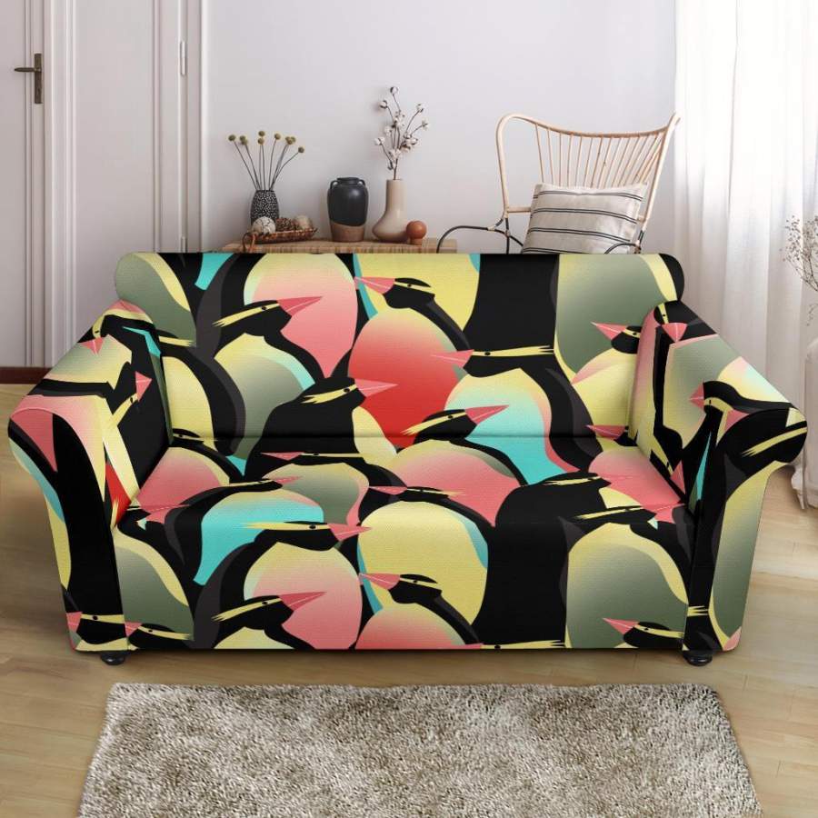 Colorful Penguin Pattern Print Loveseat Cover