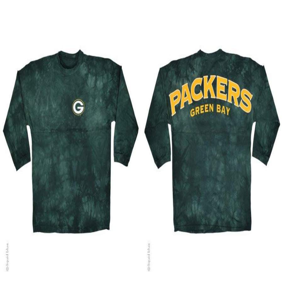 Green Bay Packers Logo Tie Dye Sweeper Long Sleeve Oversized Top Shirt Jersey