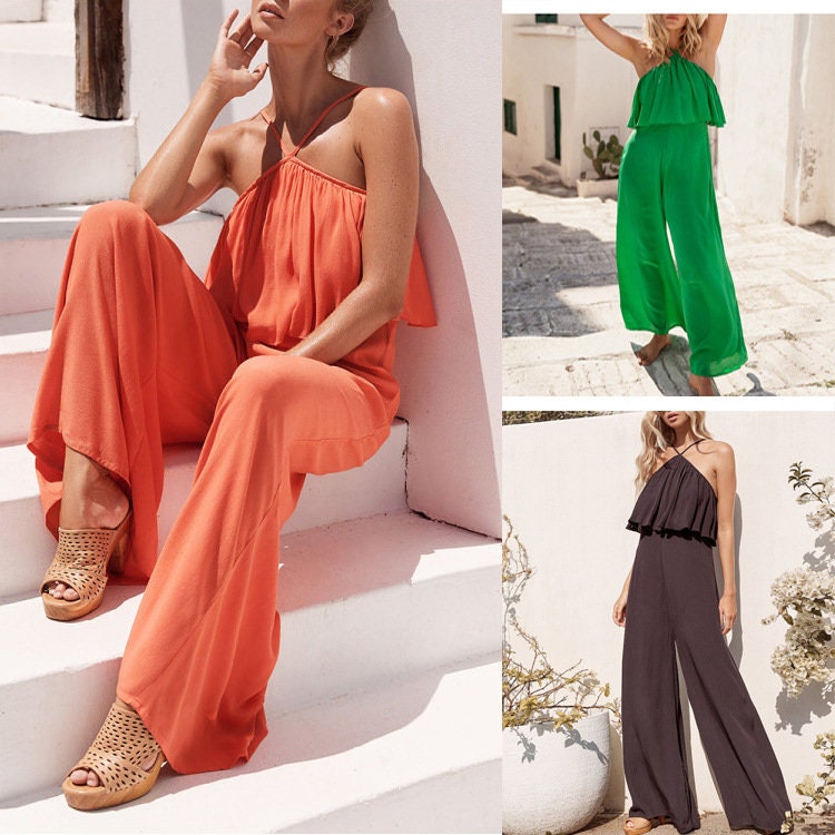 women jumpsuit lady summer dress women clothing ruches Kundalini women Jumpsuit Summer Dress Wide Leg Jumpsuit gift for her