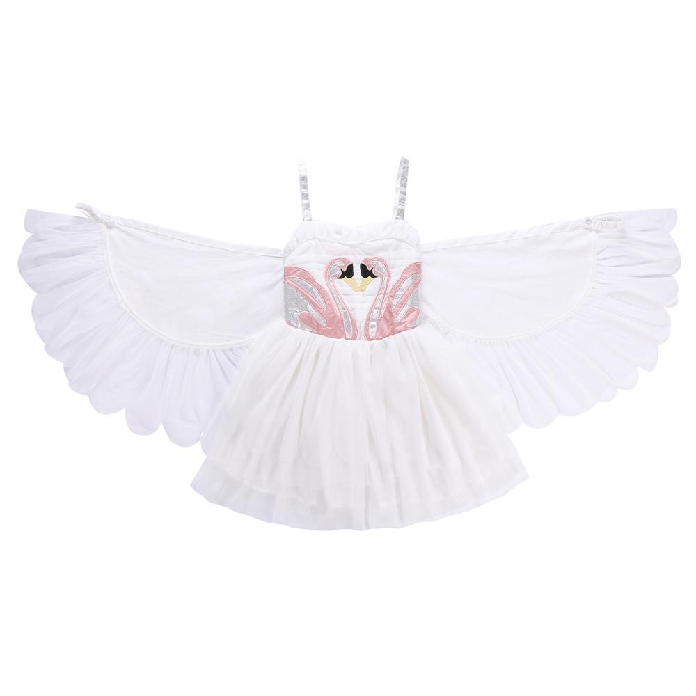 Summer Kids Dresses for Girls Dress The Swan for Children Lace Wings Angel Dress Kids Vestido Flamingo Costume Princess Dress 8Y alx