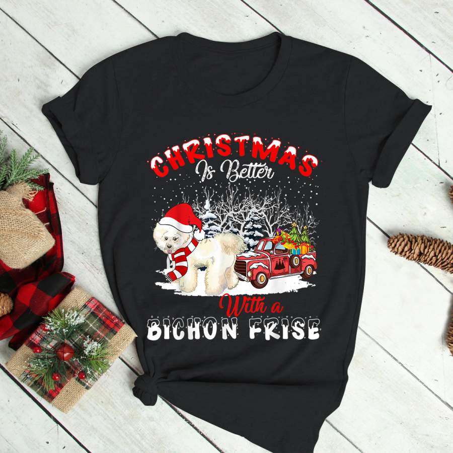 Bichon Frise Dog Christmas Is Better Dog Light Tree Xmas T-Shirt