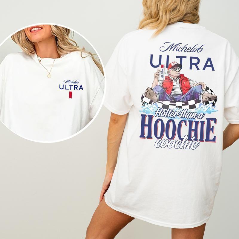 Funny Beach Michelob Swiss Ultra Graphic Shirt, Summer Casual Cotton Womenswear, Classic Short Sleeve Top for Women, Drink Tee for Hot Days