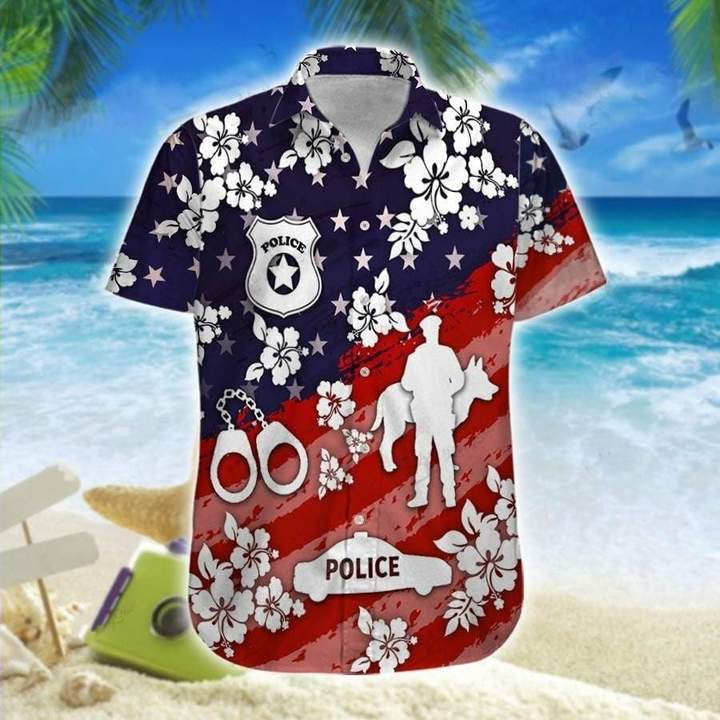 Police Navy And Red Hawaii Unisex Print Aloha Short Sleeve Casual Shirt Ha87483