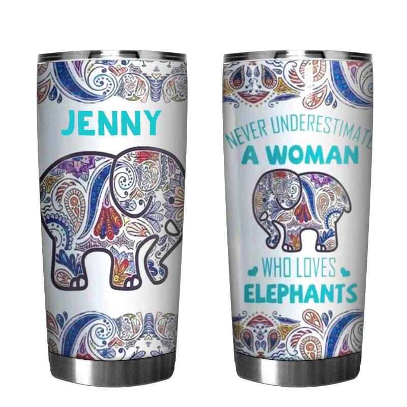 Personalized Personalized Tumbler Never Underestimate A Woman Who Loves Elephants Stainless Steel Skinny Tumbler Bulk, Double Wall Vacuum Slim Water Tumbler Cup With Lid