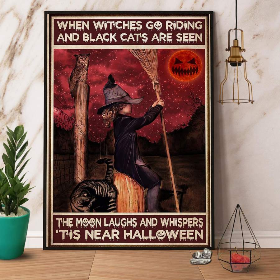 Halloween witch the moon laughs and whispers ’tis near halloween bloom paper poster no frame/ wrapped canvas wall decor full size