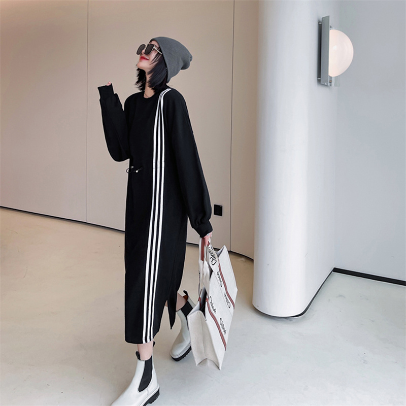 2022 autumn new Korean version of loose long drawstring over the knee long sleeve dress women alx