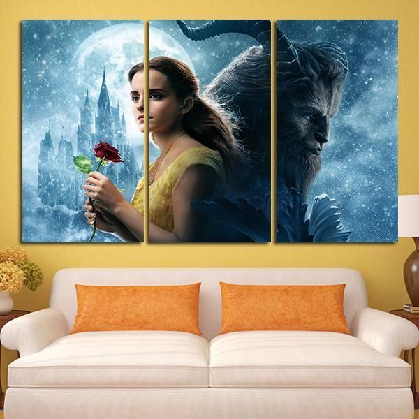 3 Panel Beauty And The Beast Belle And Beast Wall Art Canvas