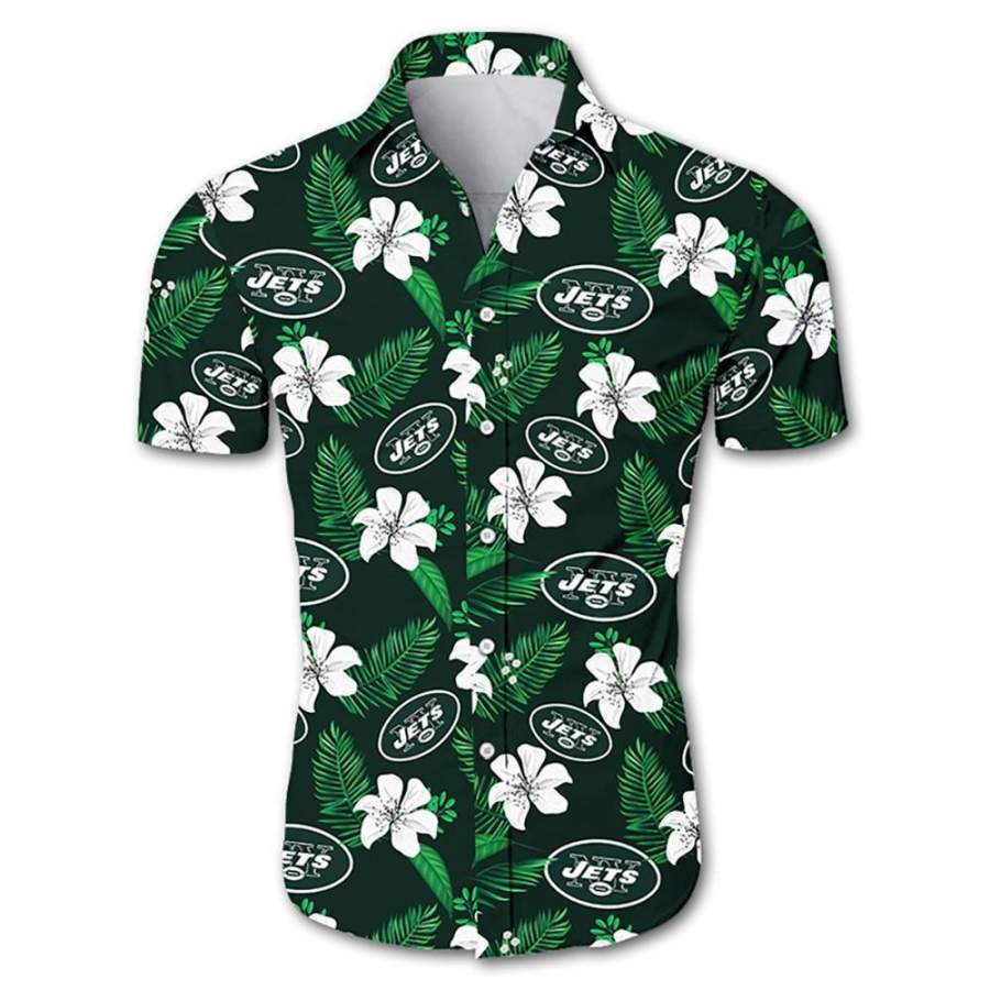 New York Jets Hawaii All Over Print Floral Button Up Slim Fit Body Ha38472