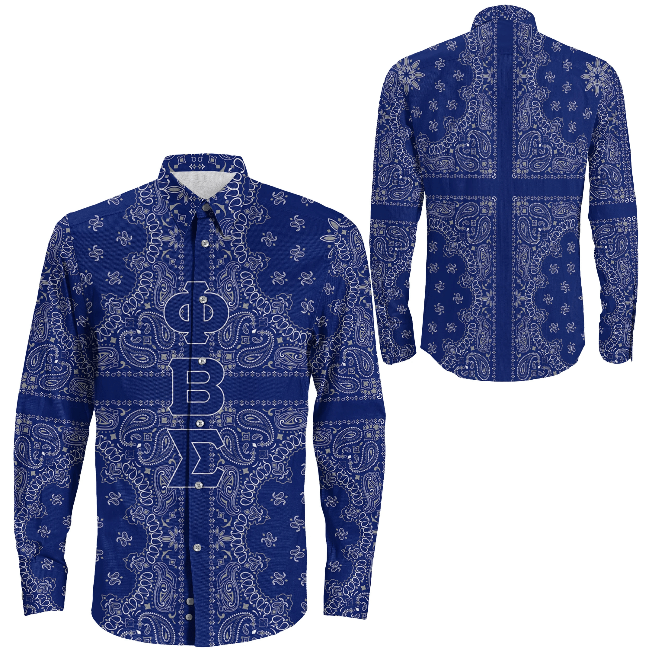 Wonderprint Shirt Phi Beta Sigma Paisley Style Long Sleeve Button Shirt Lt10