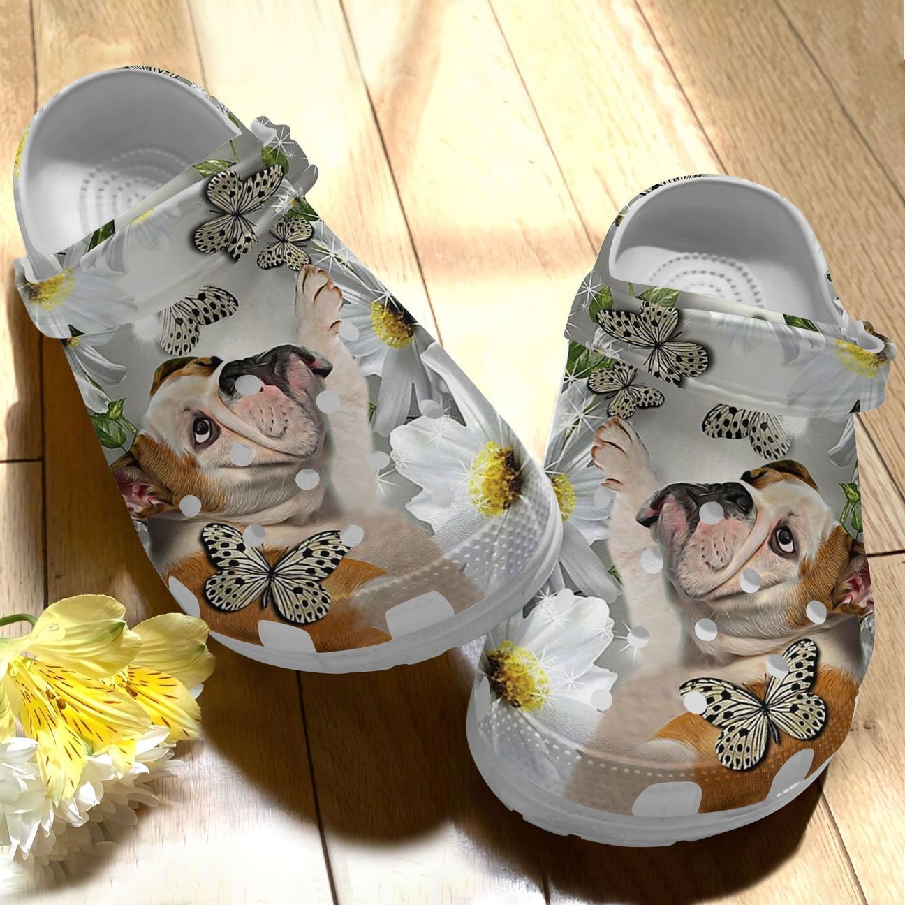 Dog Personalized Clog, Custom Name, Text Bulldog And Daisy, Fashion Style For Women, Men, Kid, Print 3D