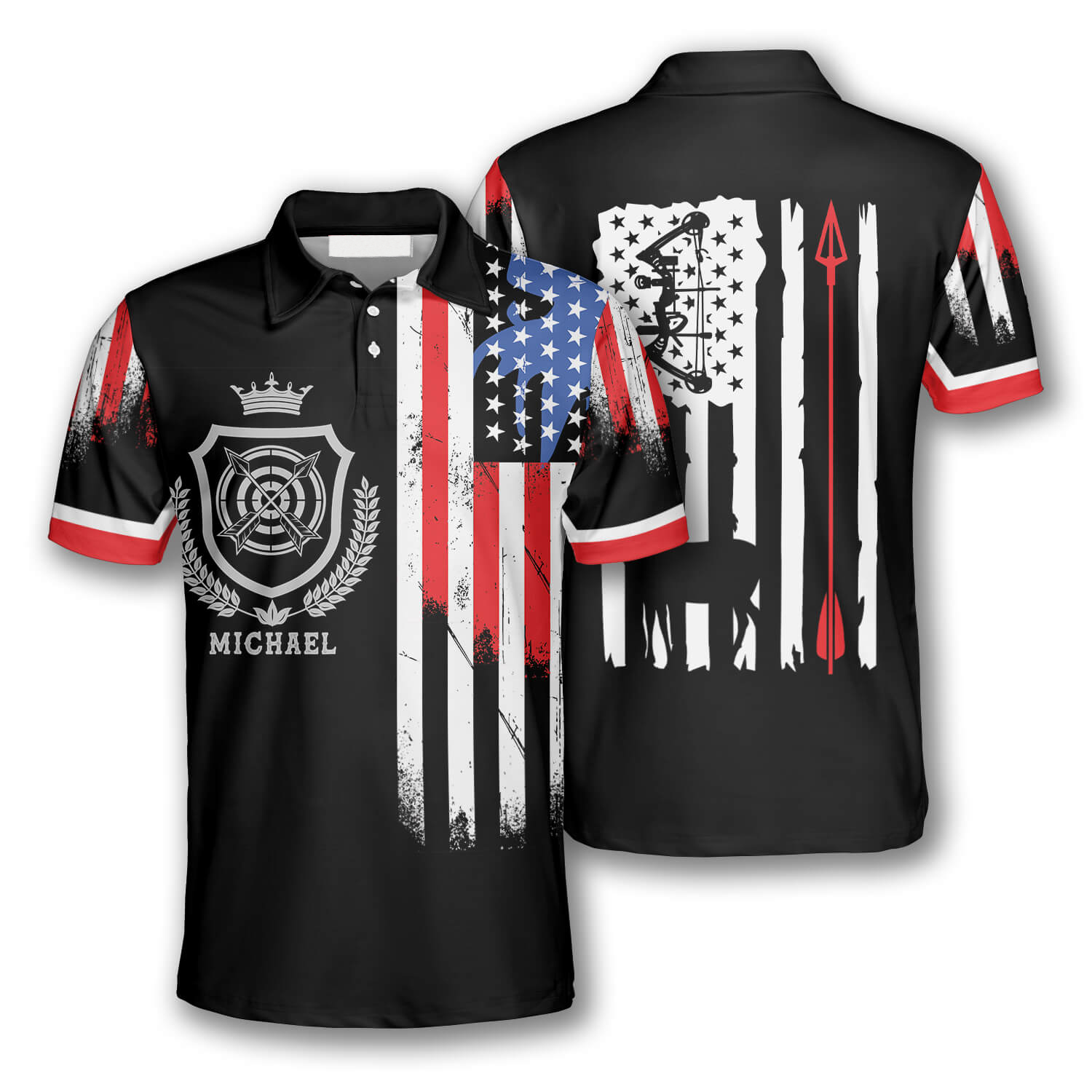 Archery Crown Emblem American Flag Custom Archery Shirts For Men, Gift For Archery Lover