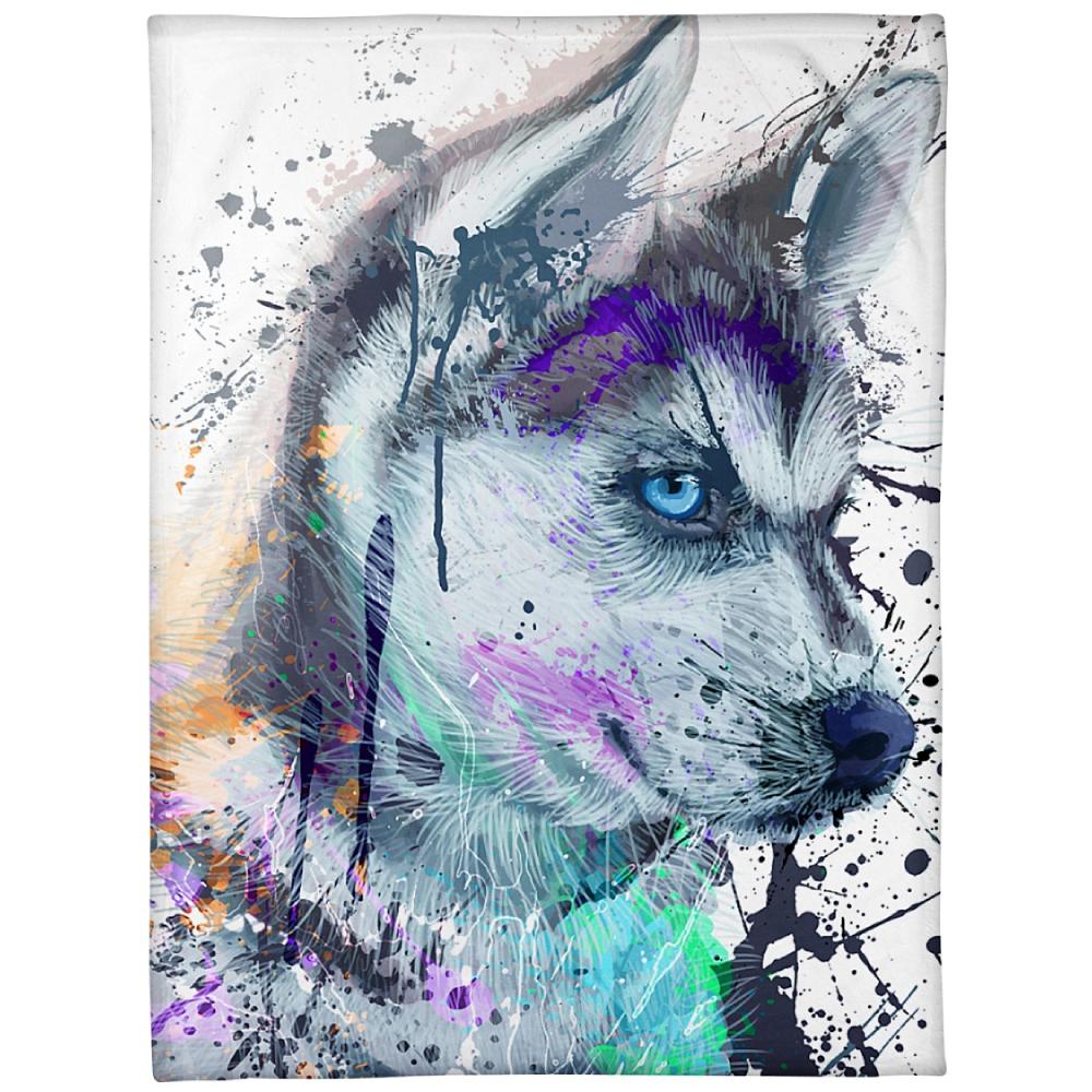 Animal Husky Water Color Special Gift Fleece Blanket Family Gift Home Decor Bedding Couch Sofa Soft And Comfy Cozy