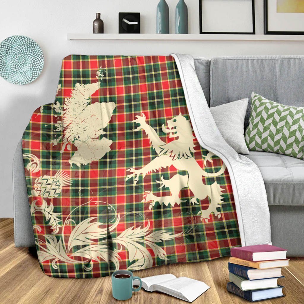 Tartan Blanket Maclachlan Hunting Modern Tartan Scotland Lion Thistle Map Plaid Blanket