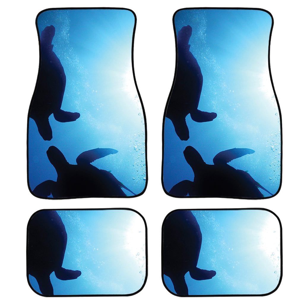 Sea Turtle Family Underwater Print Front And Back Car Floor Mats, Front Car Mat