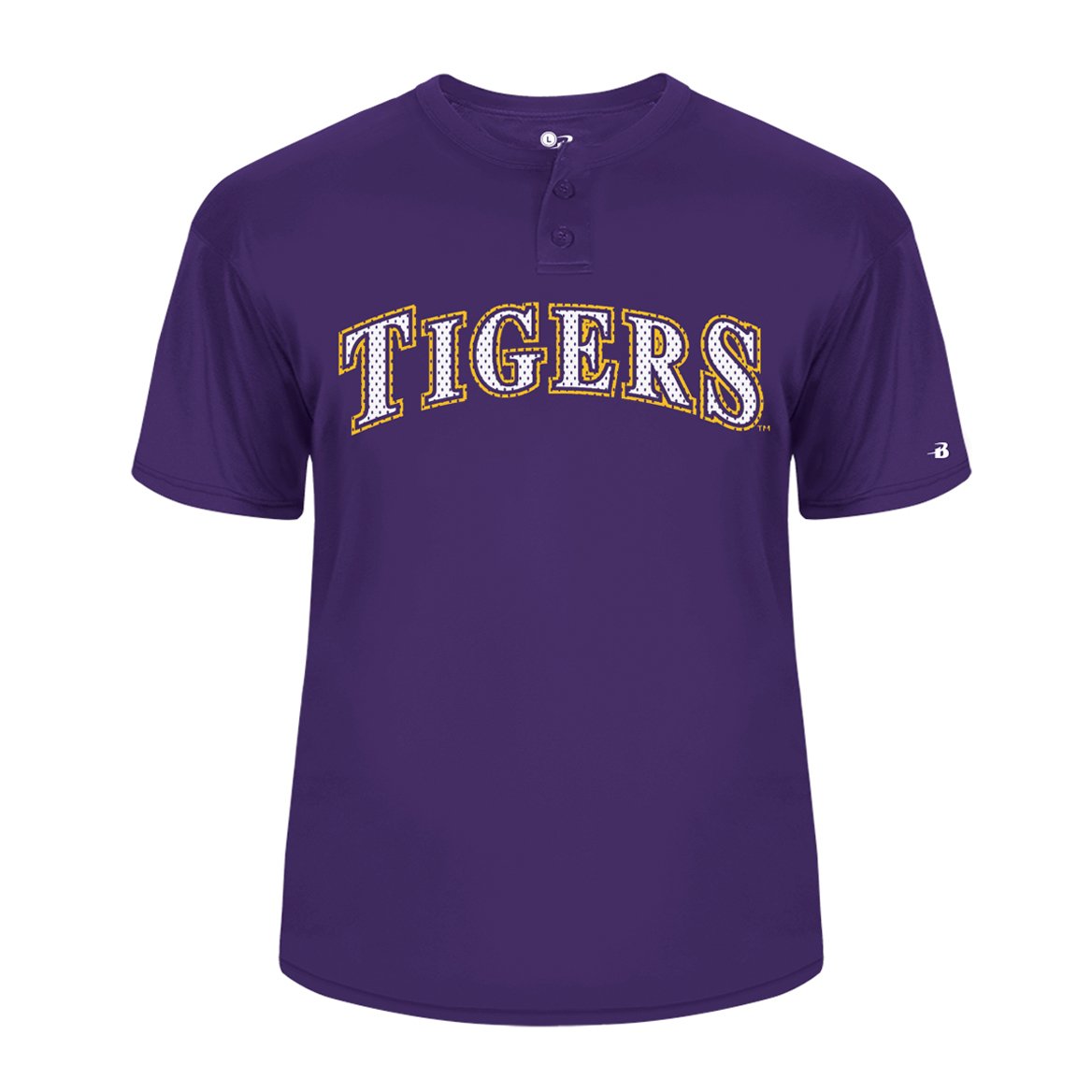 B&B Dry Goods LSU Tigers Baseball Performance 2 Button Youth Jersey T-Shirt – Purple