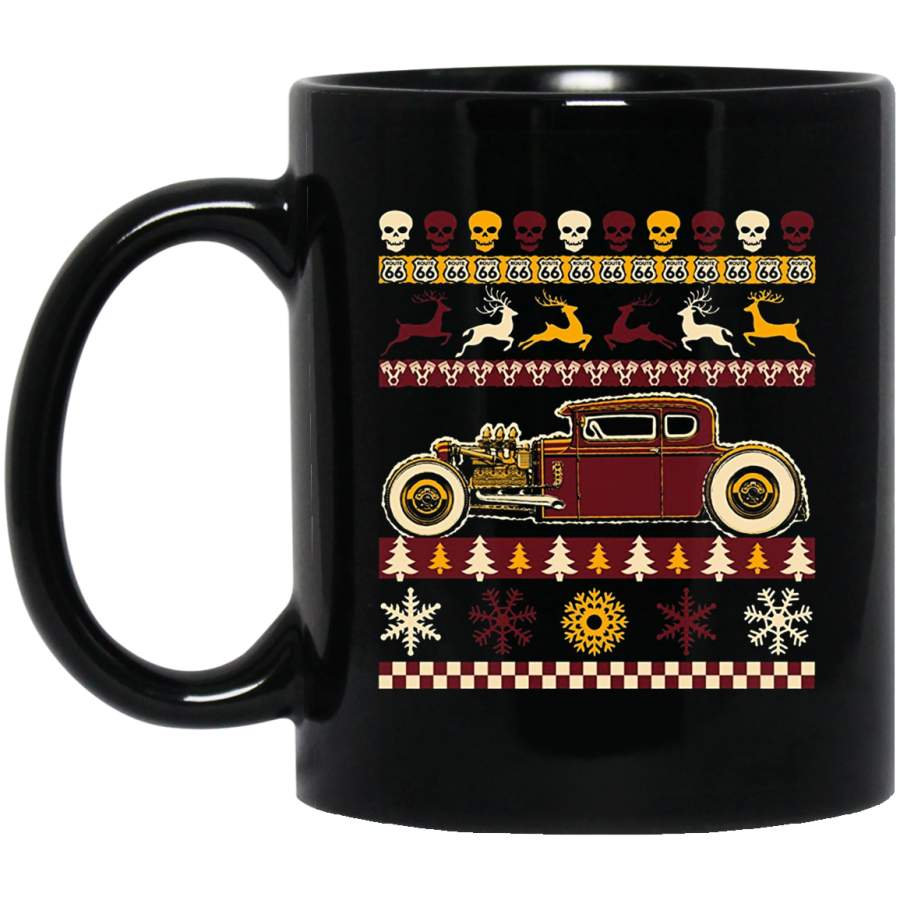 Ugly Christmas Sweater  For Hot Rod Fans 11 oz 15 oz Black Mug