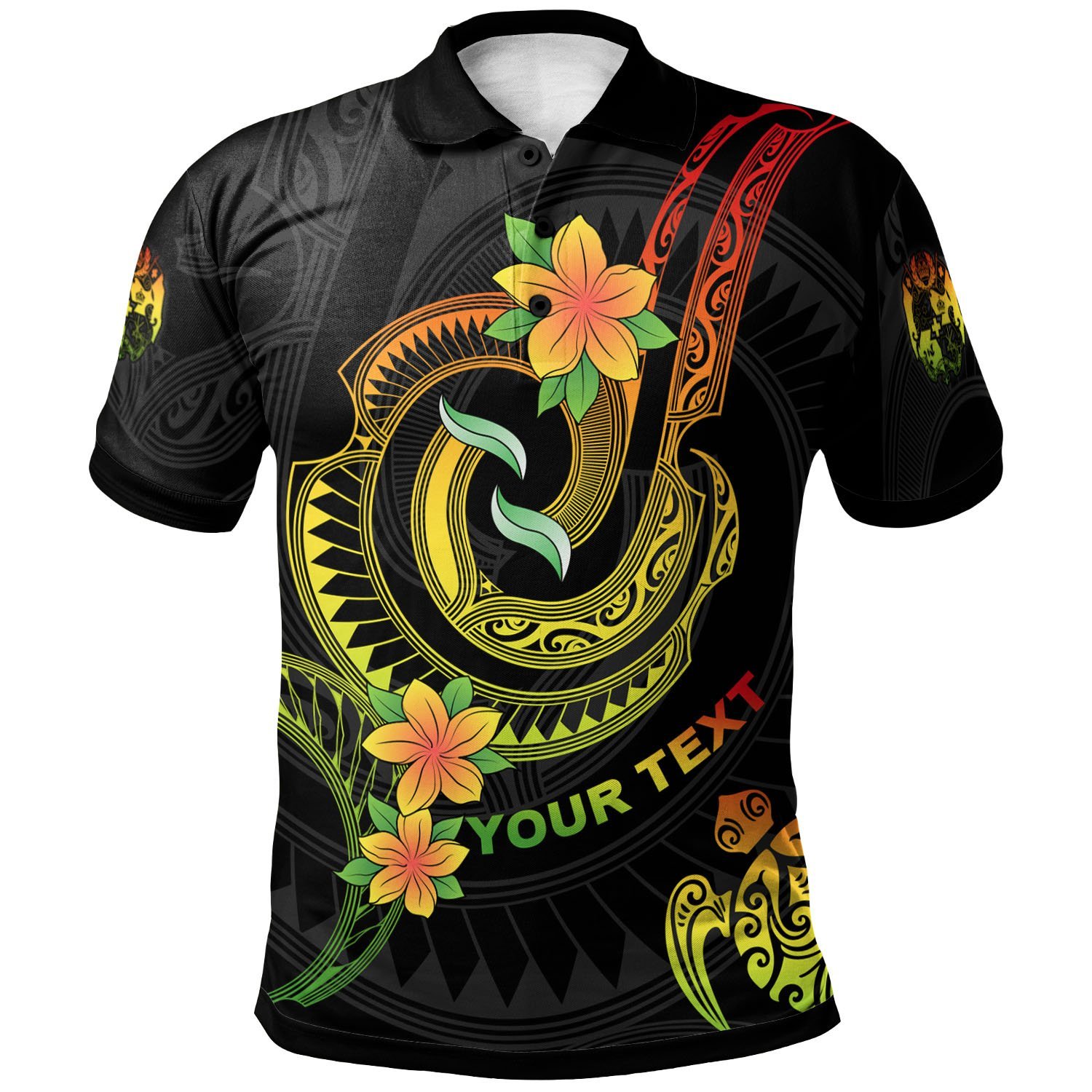 Tonga Custom Personalised Polo Shirt – Reggae Plumeria Flowers with Spiral Patterns – BN26