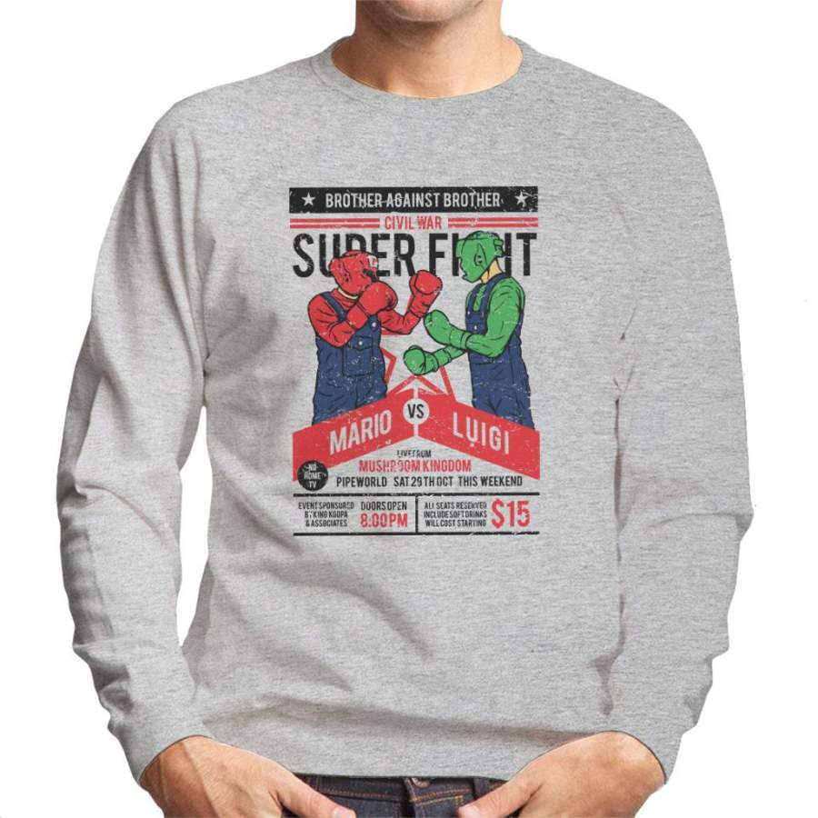 Super Mario Vs Luigi Fight Poster Men’s Sweatshirt