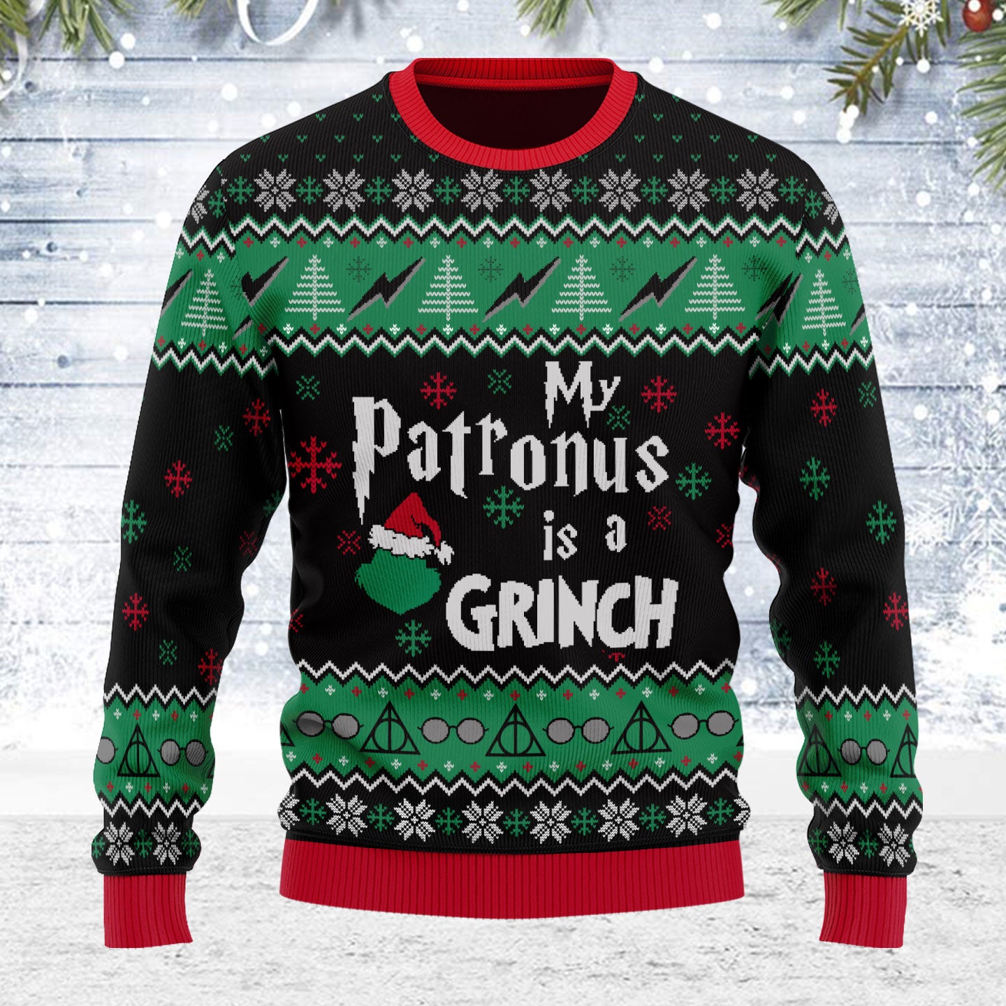 Customspig Ugly Christmas Sweater My Patronus Is A Grinch 3D Apparel