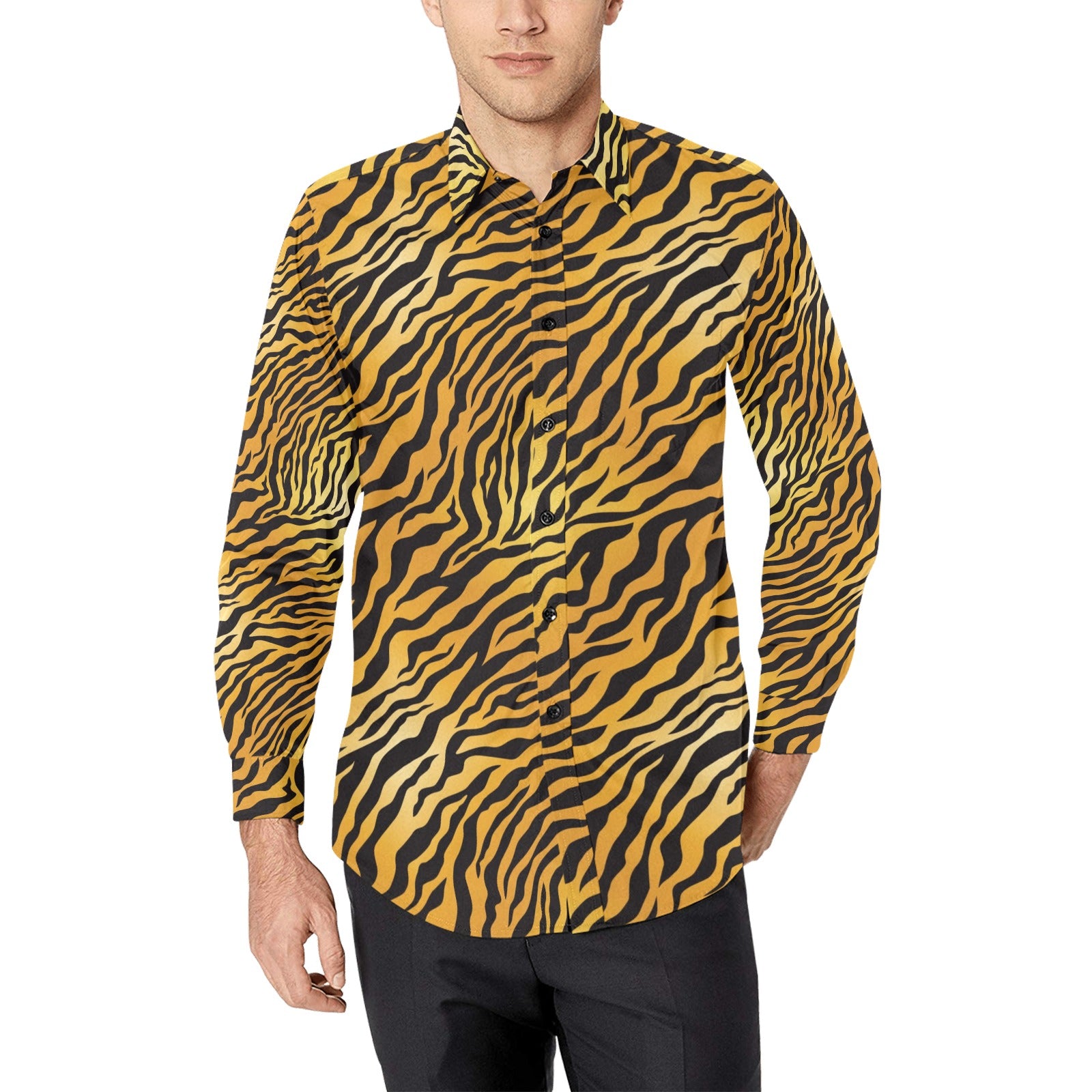 Tiger Print Design Lks302 Long Sleeve Dress Shirt