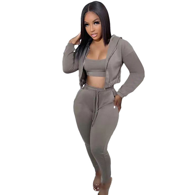 3 Pieces Set Women Casual Hoodies Sweatshirt Sexy Crop Tops and High Waist Pants Long Sleeve Woman Tracksuit Set Fall Outfits alx