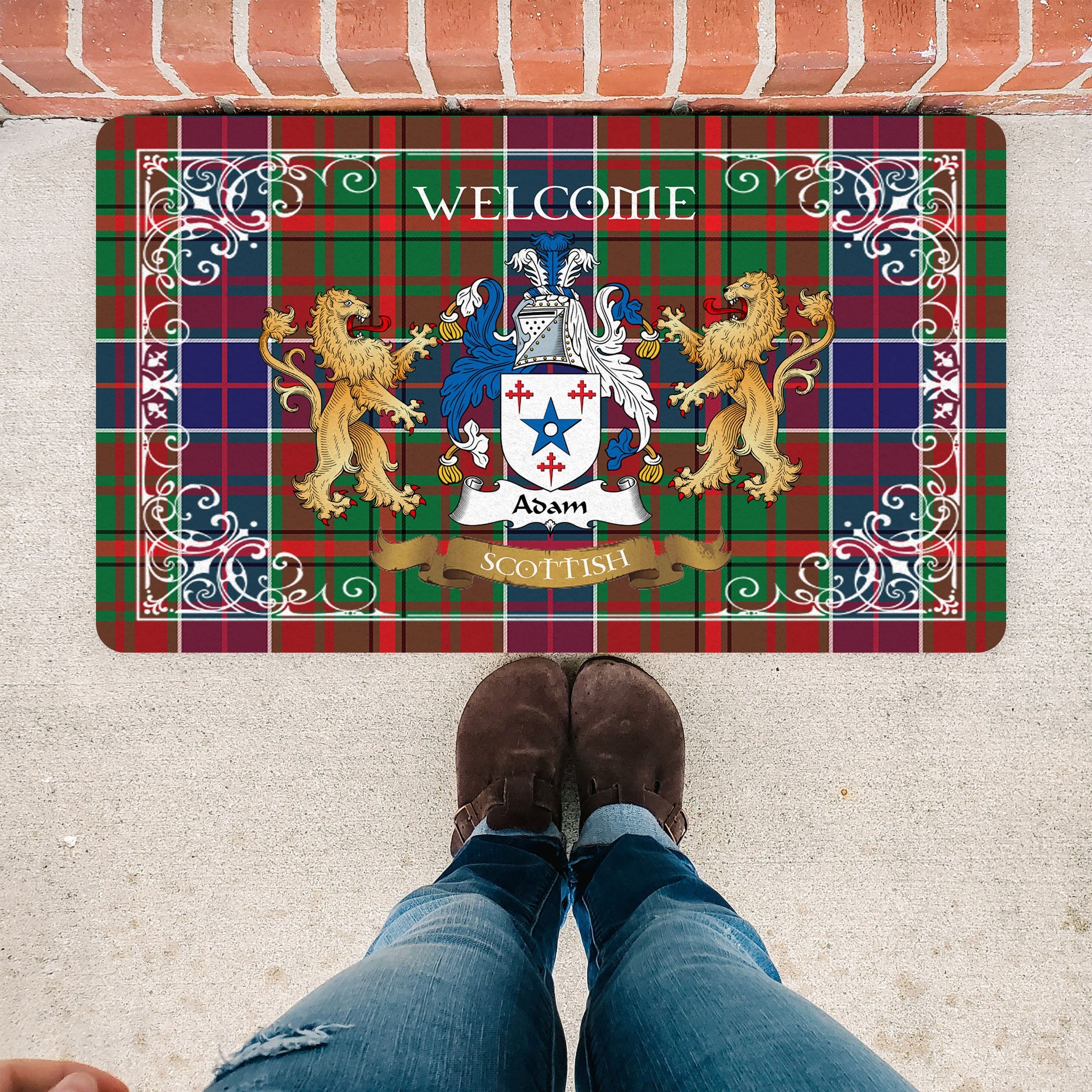 Scotstee Shop Tartan Door Mat The Family Adam Ancient Scottish Plaid Doormat, Welcome Mat, Christmas Door Mat