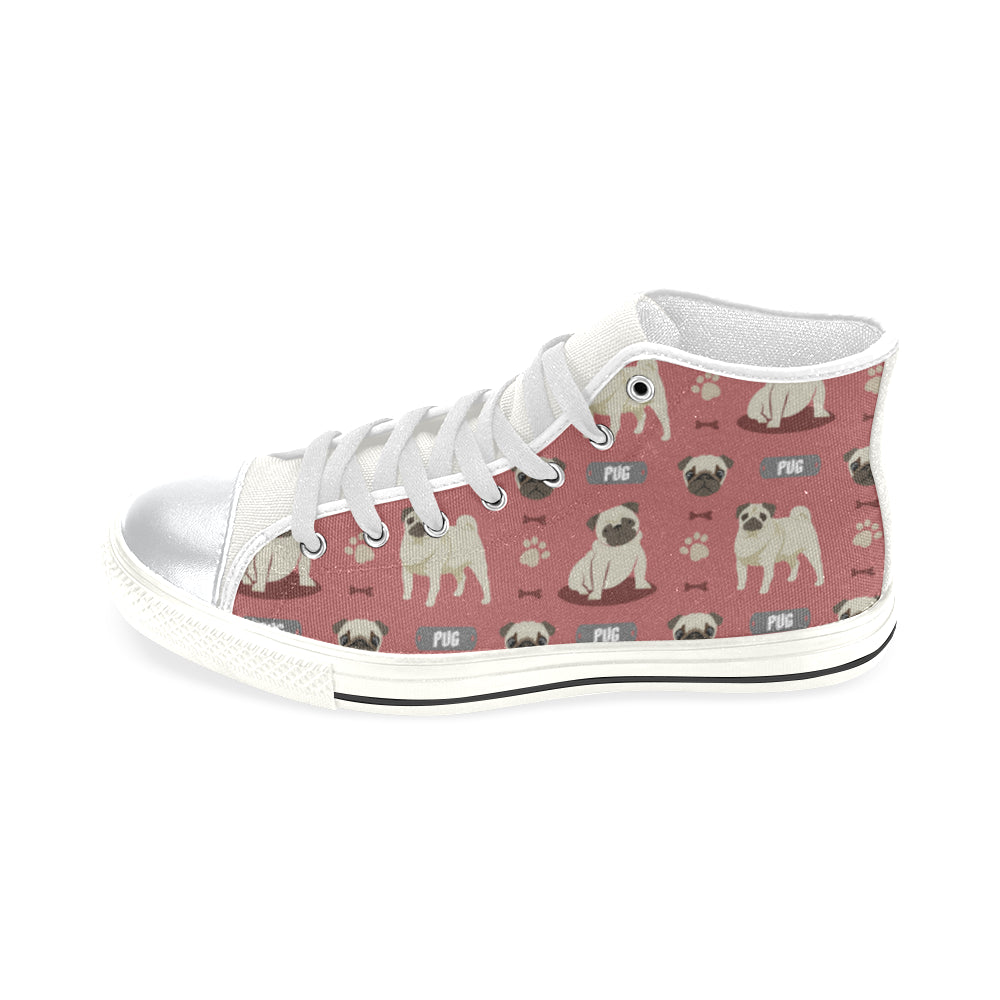 Pug Pattern White High Top Canvas Women’s Shoes (Large Size)