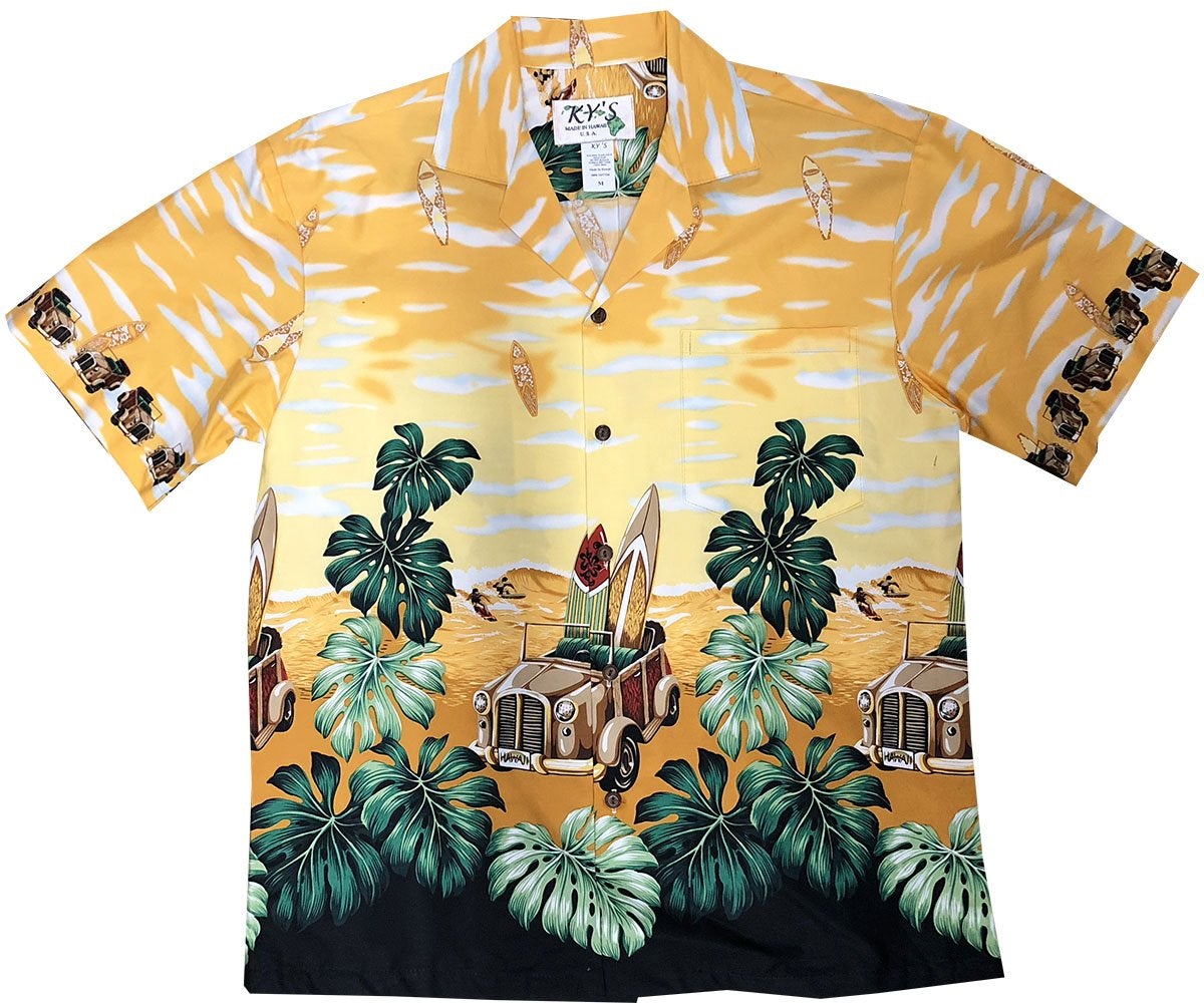 Surfboard Woody Yellowhawaiian Shirt Made In Summer Beach Shirts Ha14867