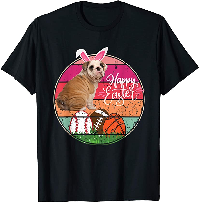 Cute English Bulldog Easter Bunny Egg Hunting Family Tshirt T-Shirt