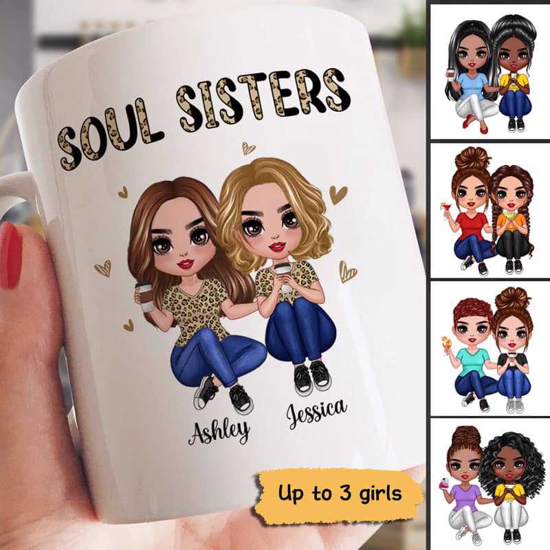 Half Leopard Doll Besties Sisters Siblings Trouble Together Personalized Mug