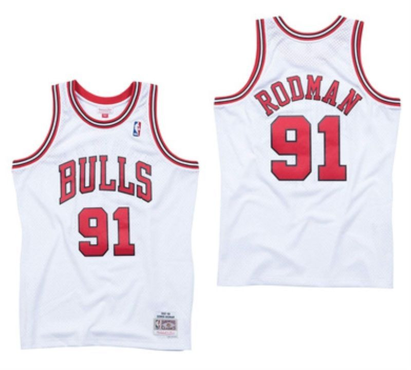 Chicago Bulls Dennis Rodman #91 NBA Throwback White Jersey