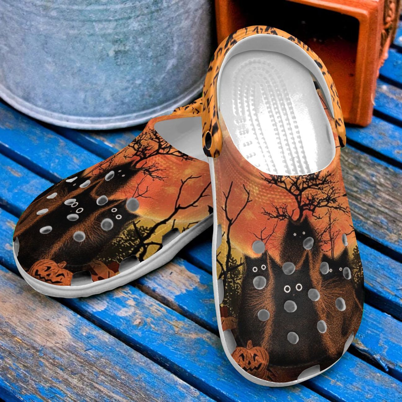 Halloween Personalized Clog, Custom Name, Text, Color, Number Fashion Style For Women, Men, Kid, Print 3D Spooky Black Cats