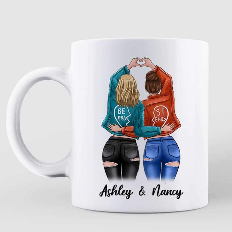 Jeans Jacket Besties Watercolor Personalized Mug