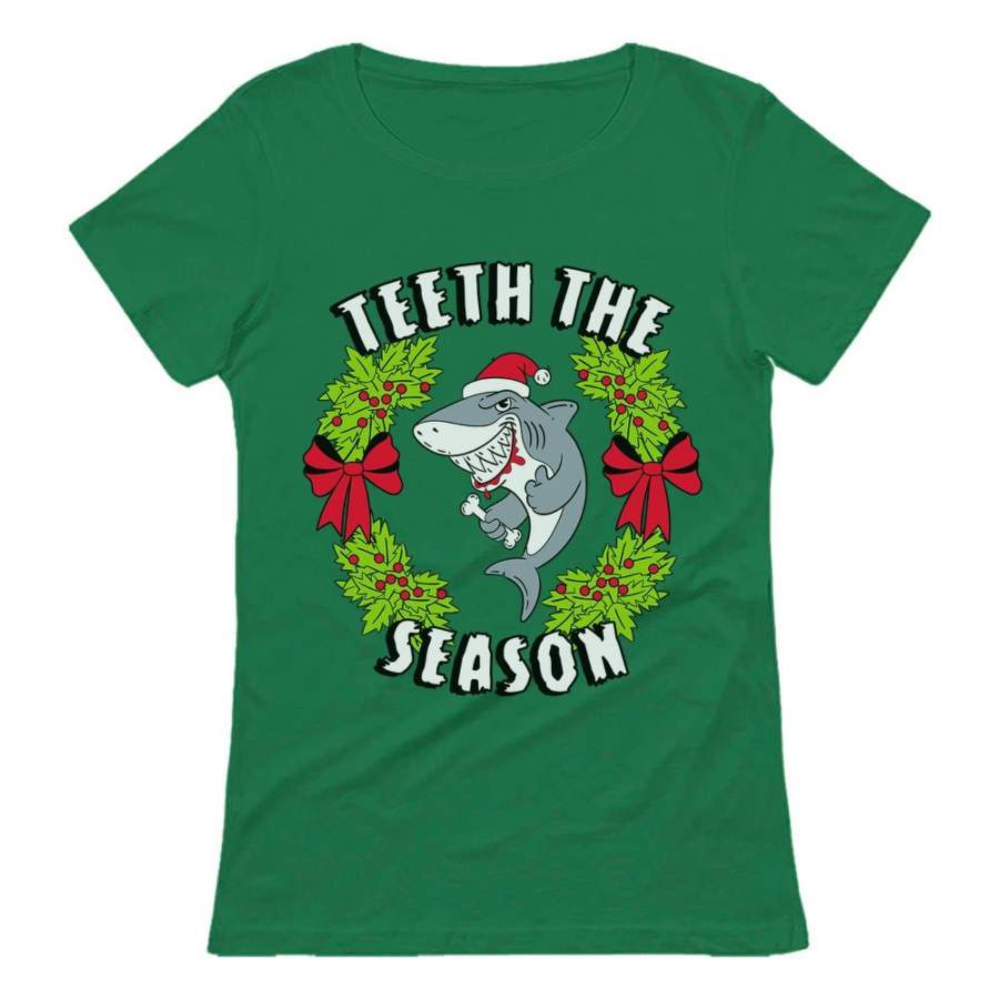 Teeth The Season Santa Shark Christmas Women T-Shirt