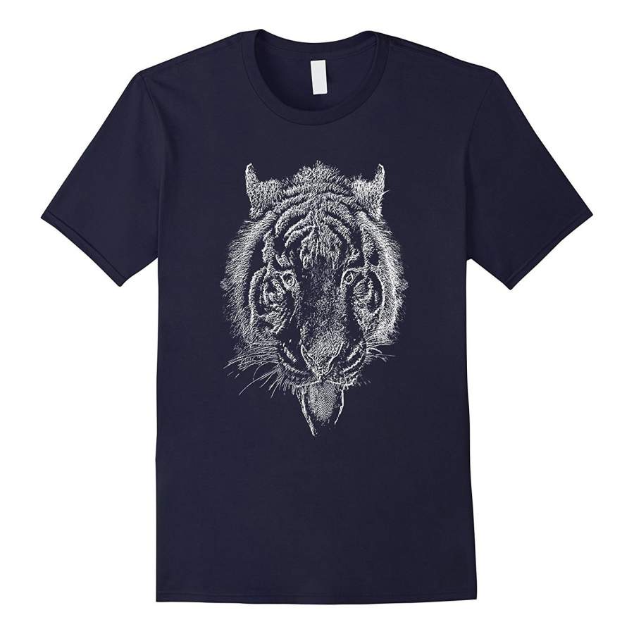 White Tiger Face T Shirt Men Cotton T-shirt Short Sleeve T- Shirt