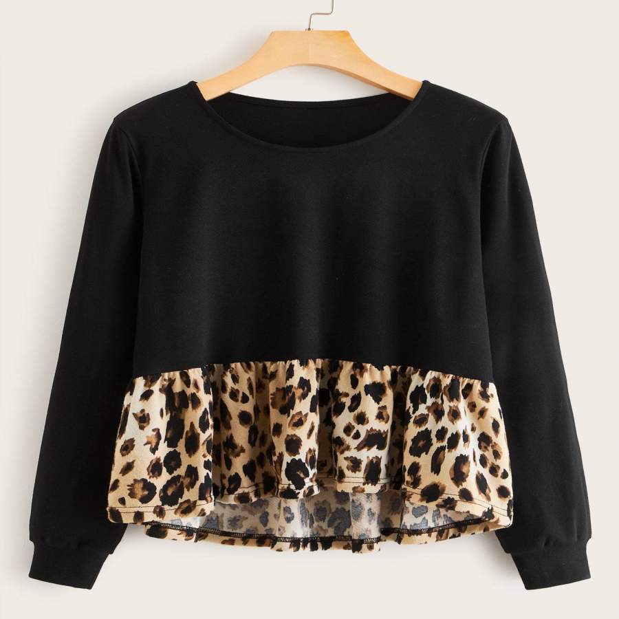 Contrast Leopard Long Sleeve Tee