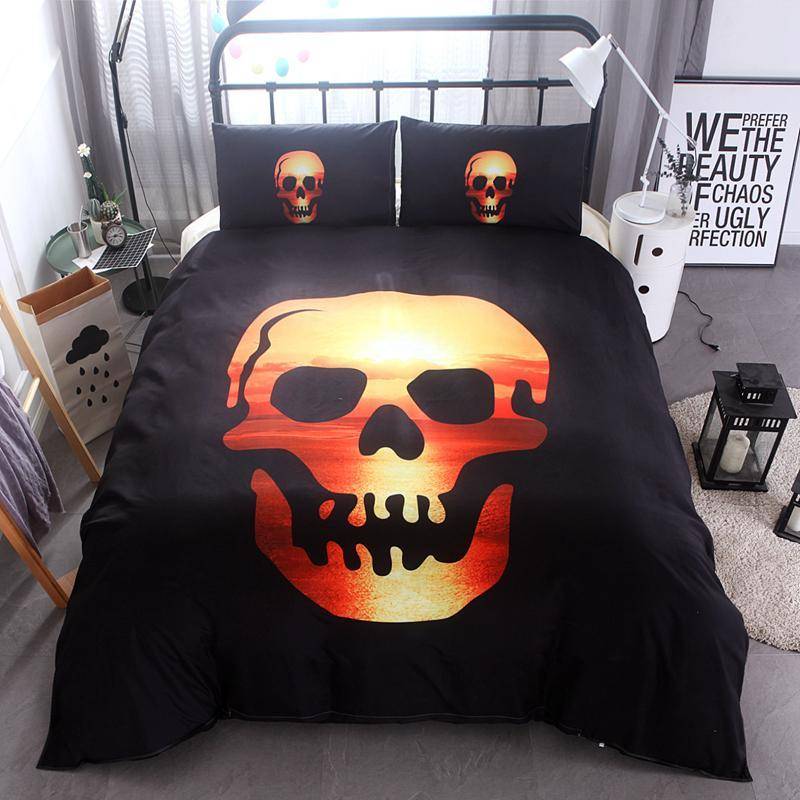 Wongsbedding 3D Red Fire Skull Bedding set Halloween Gift bed cover Boys/Girls Joke Games duvet cover pillowcase bedlinen