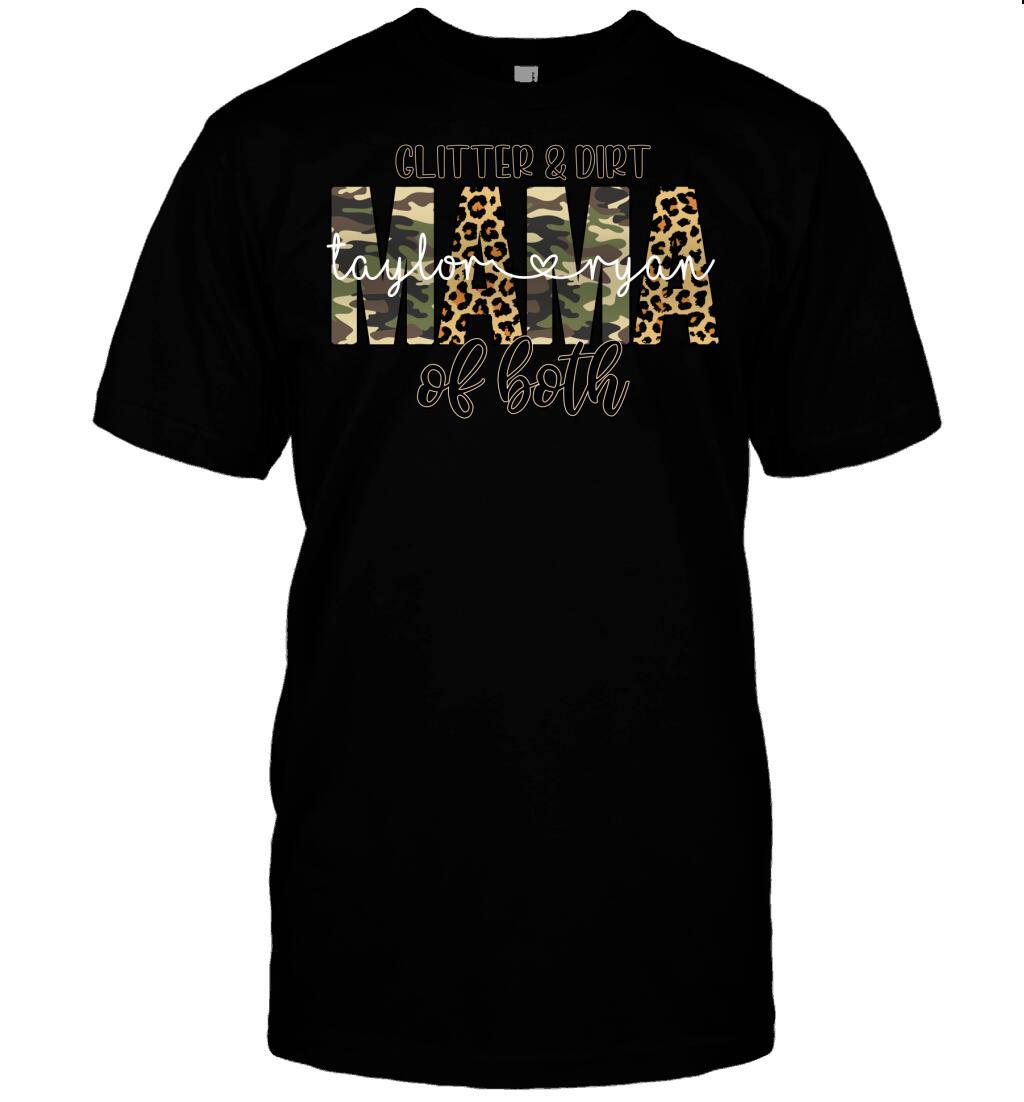 Custom Mama Of Both Camouflage & Leopard Pattern Front Printed T-Shirt