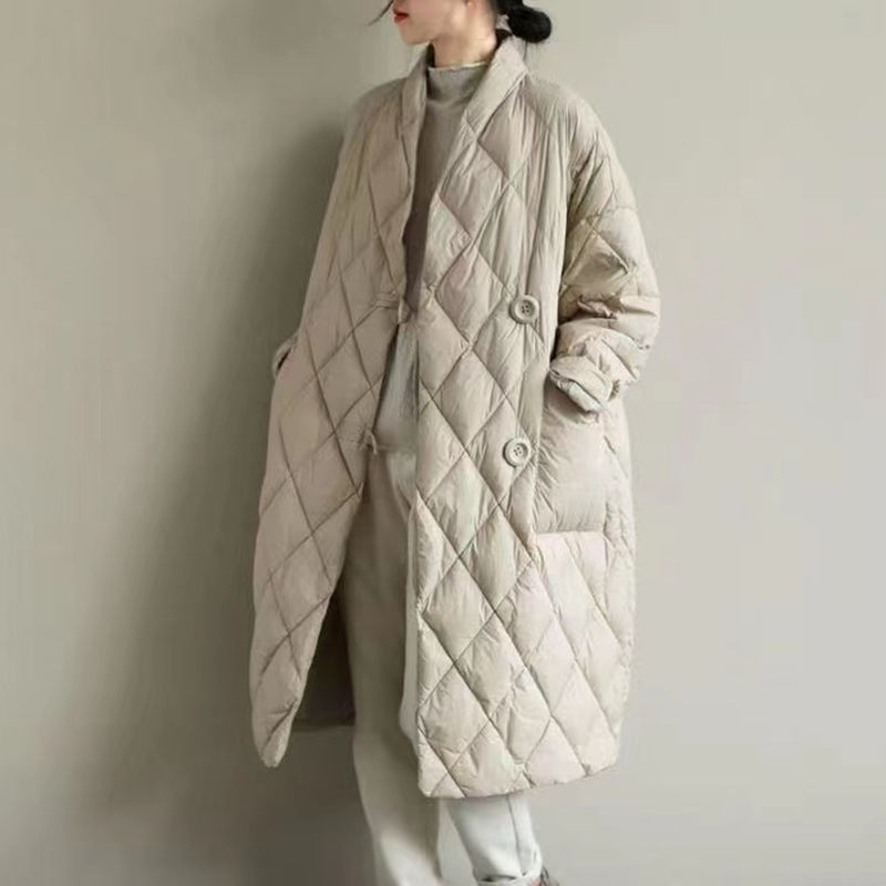 2021 Mid-length plus Size Padded Jacket Women Winter New Style Rhombus Quilted Warm Cotton-padded Jacket Solid alx