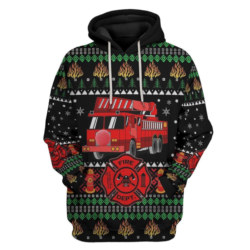 Casespring 3D Firefighter Truck Ugly Christmas Sweater Custom Hoodie Apparel