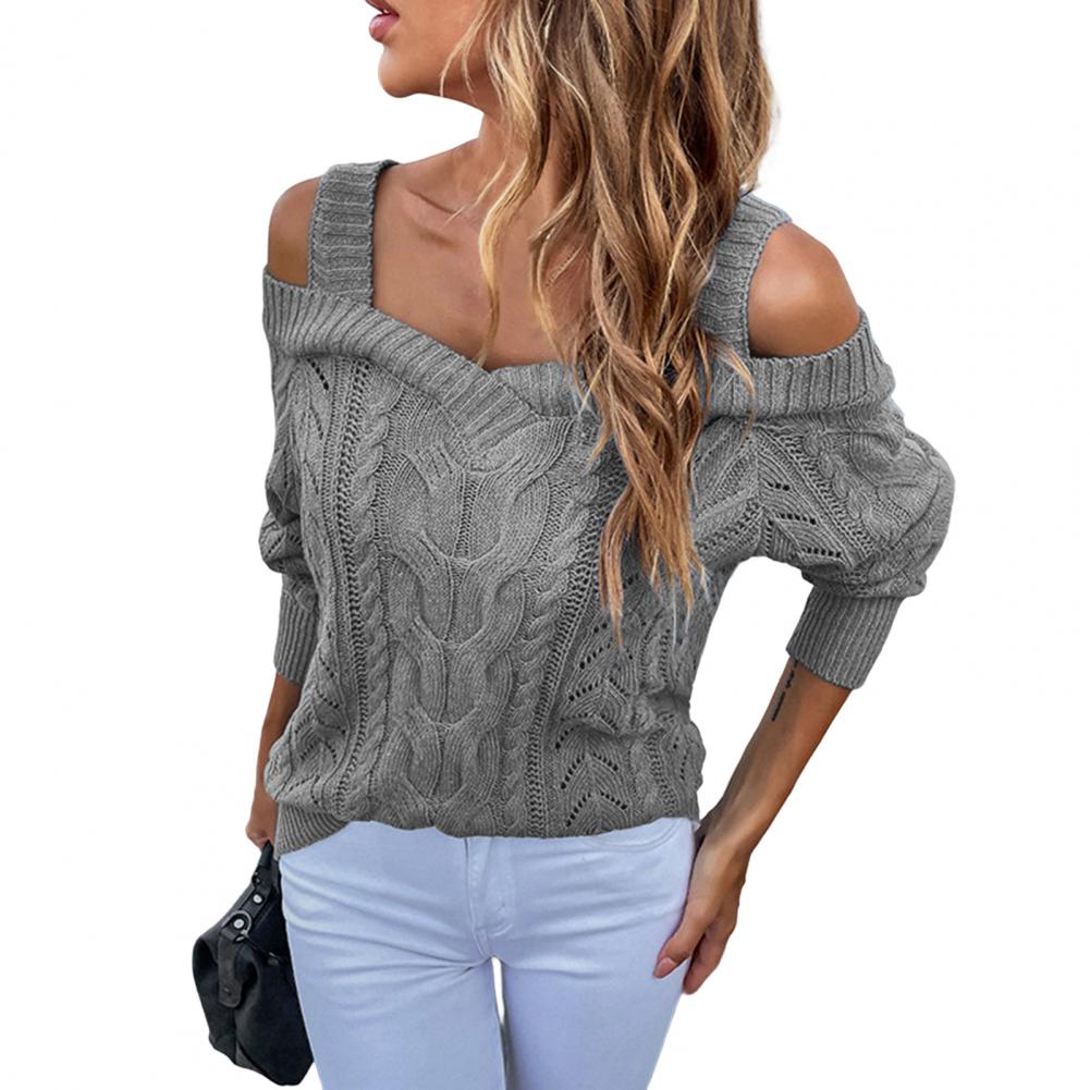 Trendy Women Sweater Pullover Comfortable Women Knitted Sweater Casual Ladies Leaky Shoulder Sling Knit Sweater alx