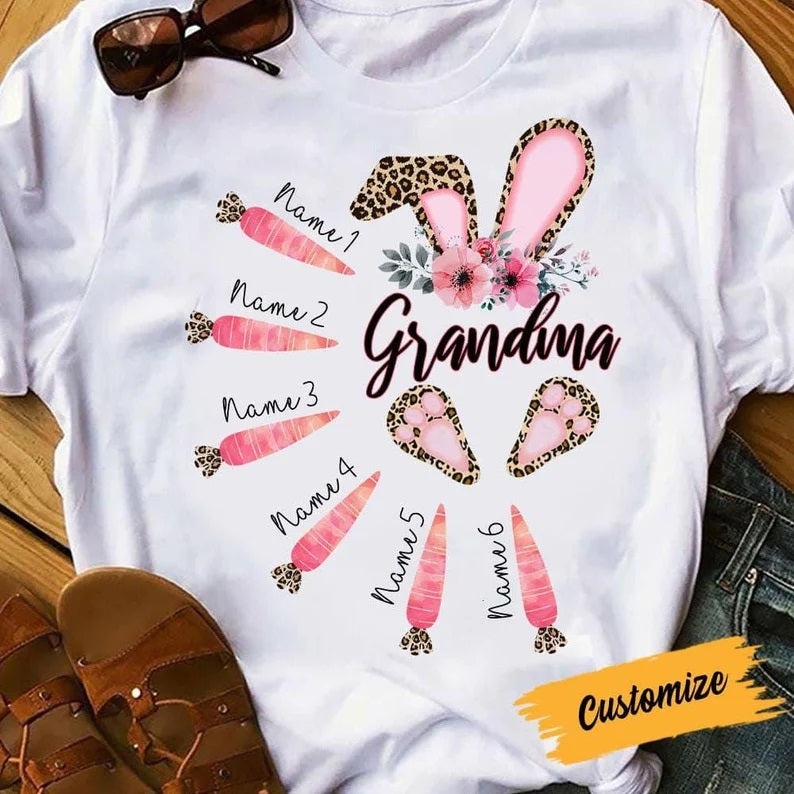 Personalized Grandma Easter Bunny With Carrots Kids Shirt, Grandma And Kids Custom Nana Mimi Gigi, Easter Day Family Shirt, Easter Day Gifts