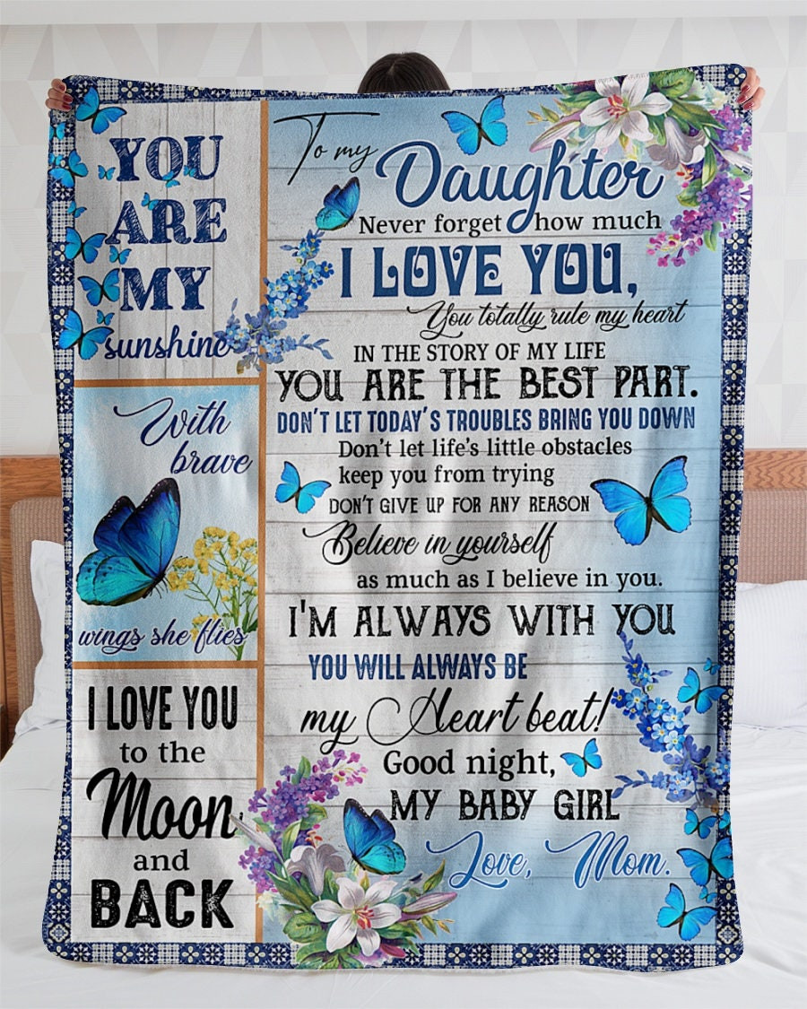 Personalized To My Daughter Love From Mom Vintage Sign And Flower| Sherpa Woven Blankets| Gift For Daughter|Christmas Gifts