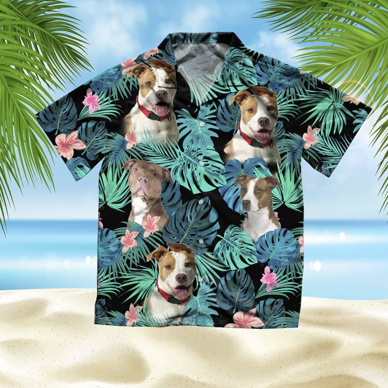 American Pitbull Terrier Summer Leaves Hawaiian Shirt, Pitbull Lover Hawaiian Shirt, Aloha Shirt For Dog Lover