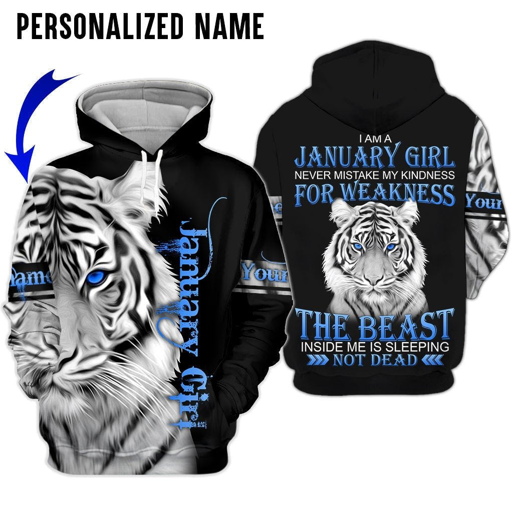 White Tiger January Girl Custom Name Hoodies Sweater Printed For Men And Women