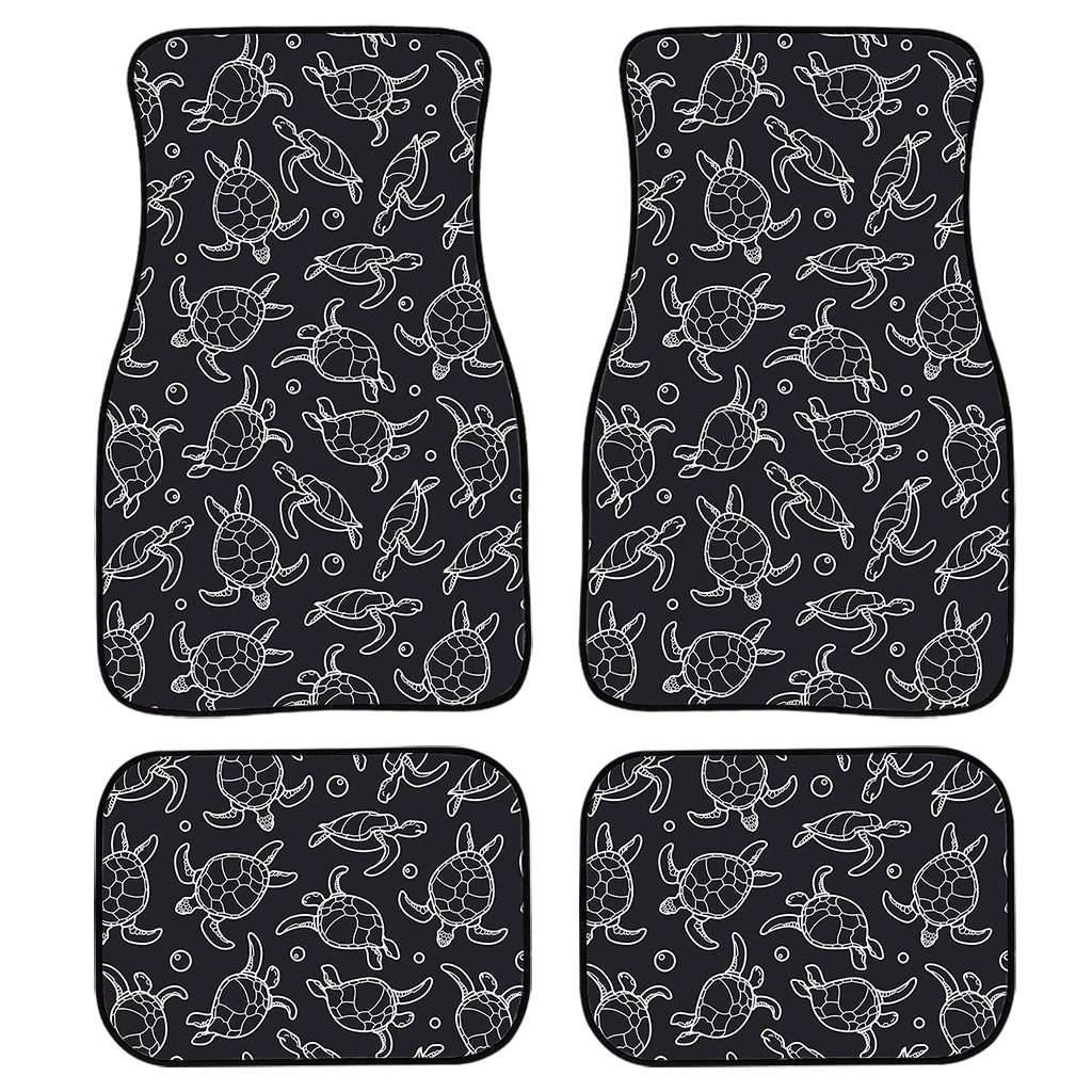 Black And White Sea Turtle Pattern Print Front And Back Car Floor Mats, Front Car Mat