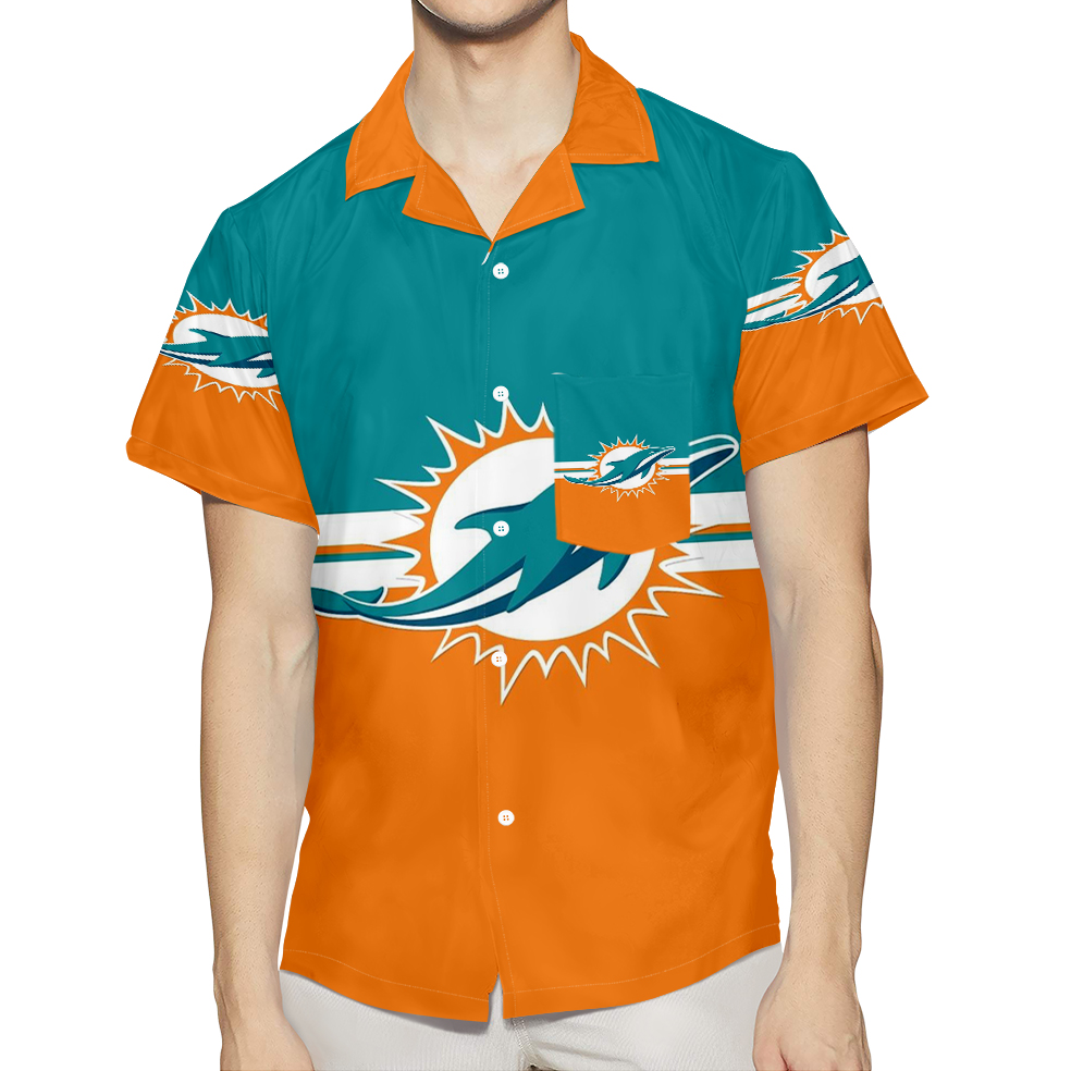 Miami Dolphins Logo 5 3D All Over Print Summer Beach Hawaiian Shirt With Pocket