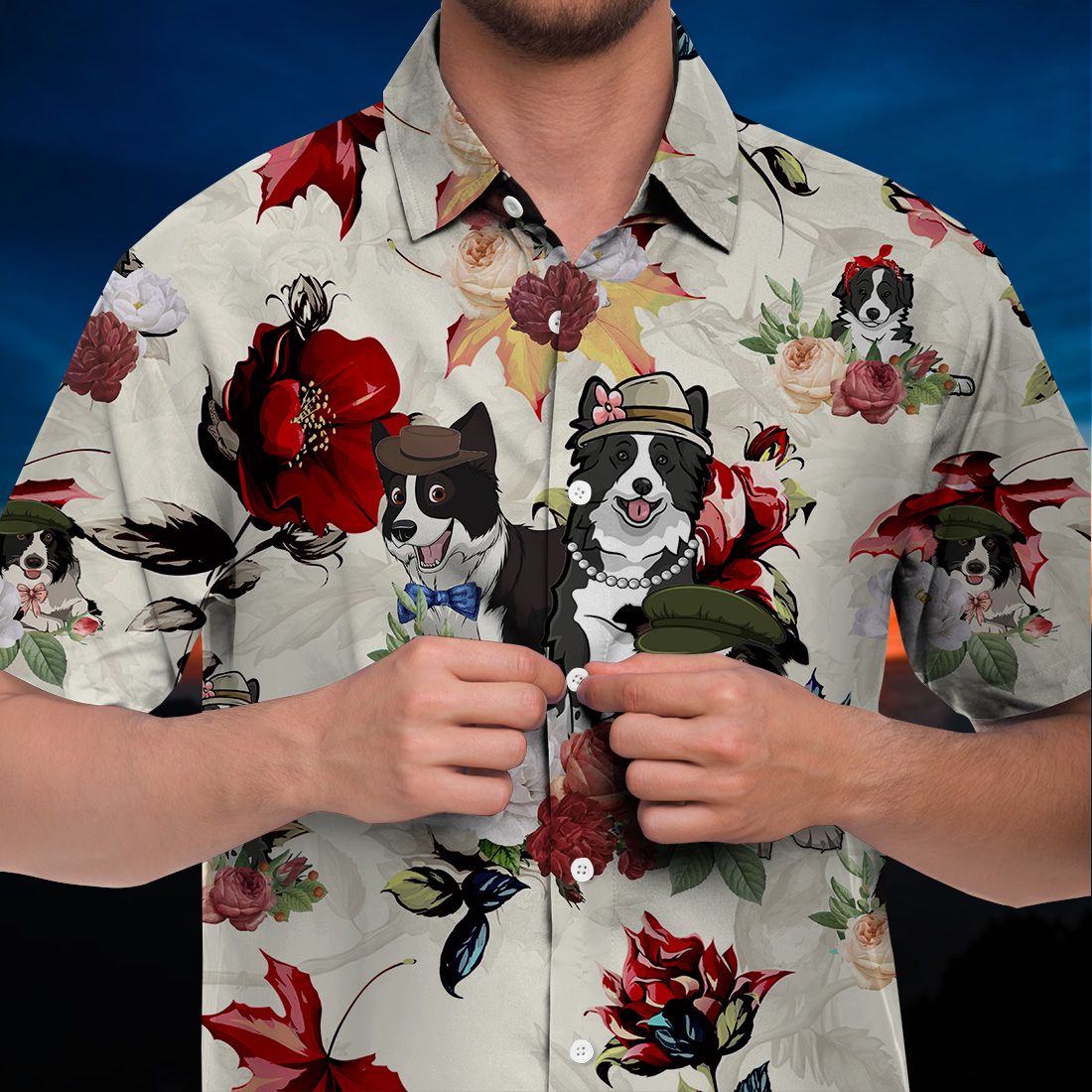 Border Collie Hawaiian Shirt 90s Flower