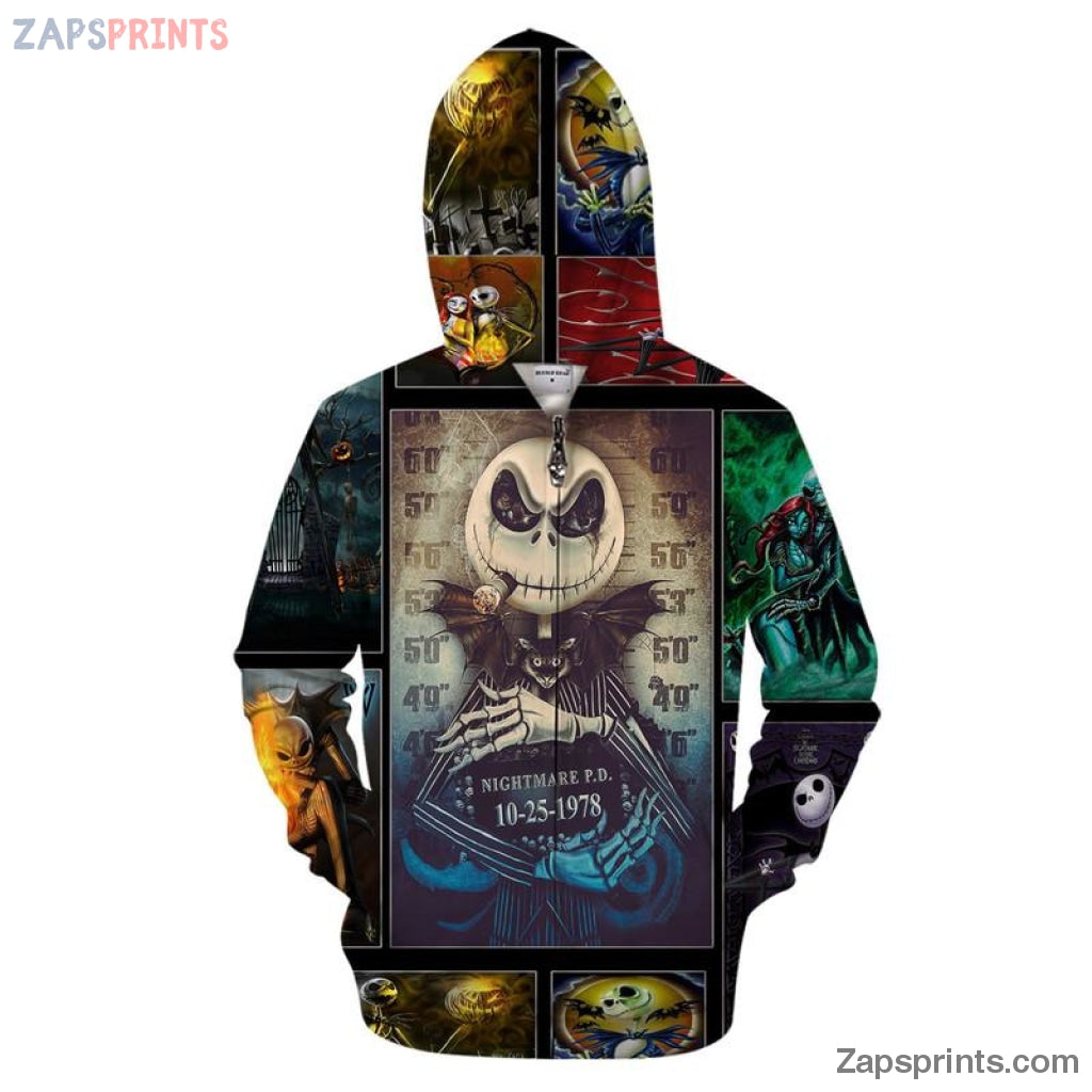 Jack Skellington 3D Full Frinting Zipper Hoodie