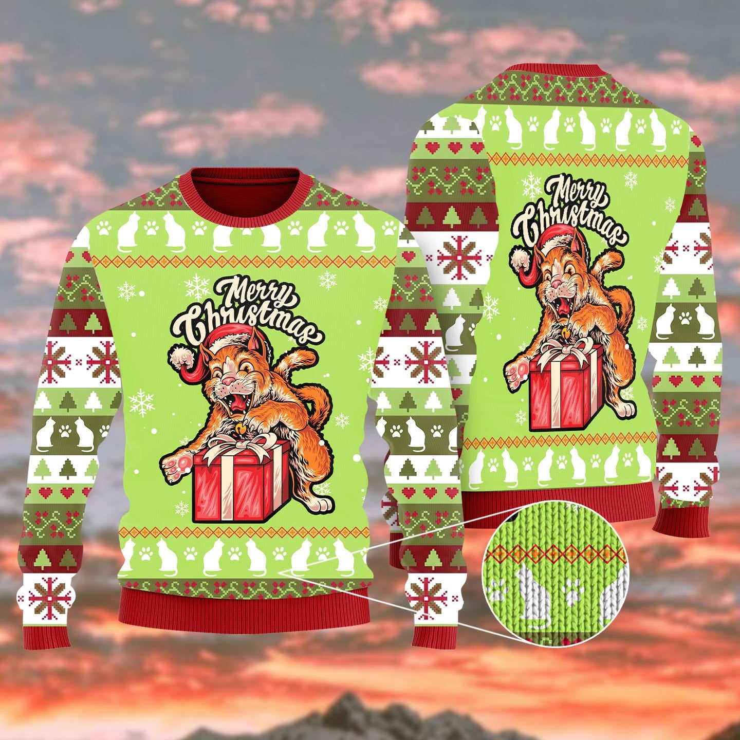 Funny Cat Merry Christmas Ugly Christmas Sweater | For Men & Women | Adult | Uh1114